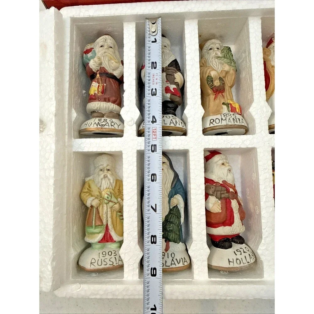 Vintage Set Of Santas From Around the World Porcelain  Handpainted 12 Set w/ Box